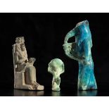 COLLECTION OF THREE IMPORTANT EGYPTIAN FAIENCE AMULETS From New Kingdom to Ptolemaic Period, 16th ce