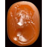 A roman sard intaglio. Dionysos bust.