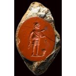 A roman red jasper intaglio. Hephaestus.