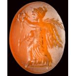 A roman carnelian intaglio. Winged victory.