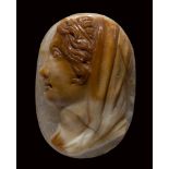 A neoclassical agate cameo. Bust of a veiled matron.