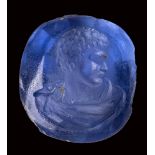 A roman sapphire intaglio. Bust of the emperor Caracalla.