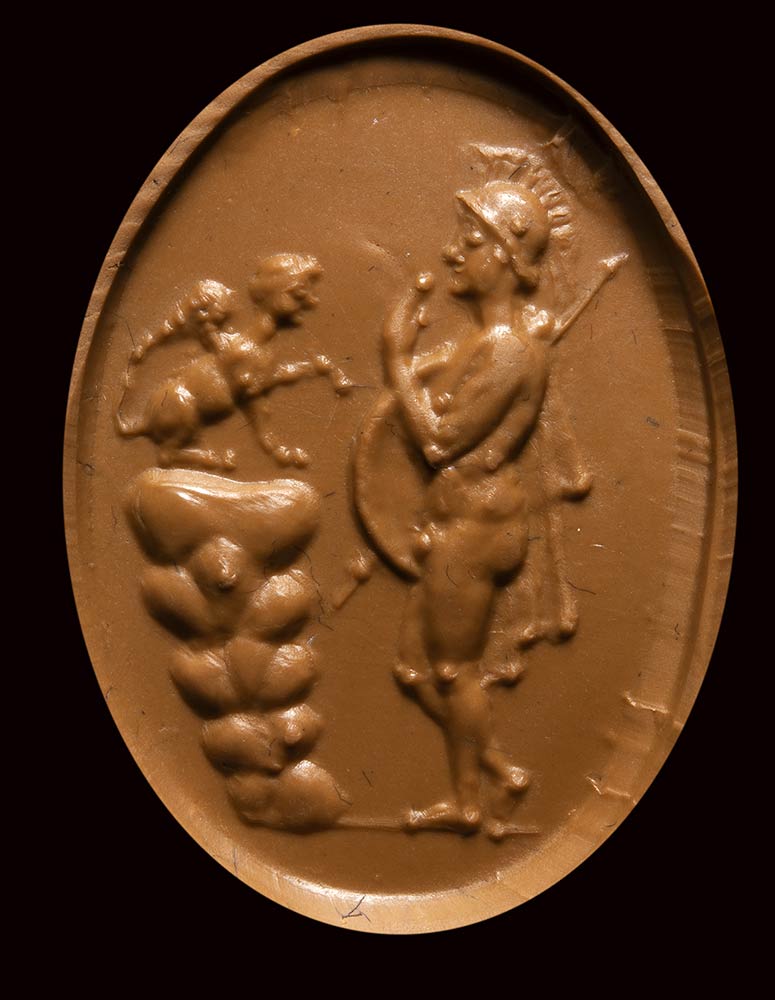 A fine roman italic banded agate intaglio. Oedipus with the Sphinx. - Image 3 of 6
