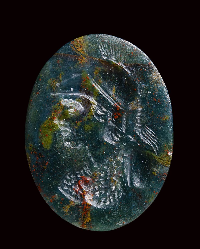 A large roman eliotrope intaglio. Bust of Athena. - Image 3 of 3