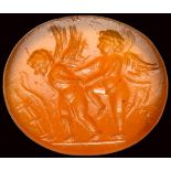 A roman carnelian intaglio. Eros and Anteros.