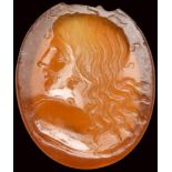 A fine late hellenistic carnelian intaglio. Bust of Nereid.