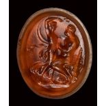 A neoclassical orange glass impression. Hercules and Jole.