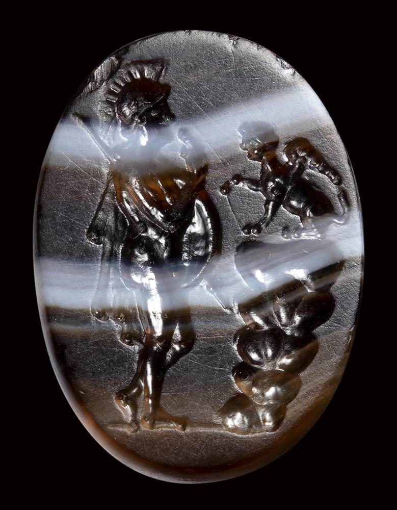 A fine roman italic banded agate intaglio. Oedipus with the Sphinx. - Image 4 of 6