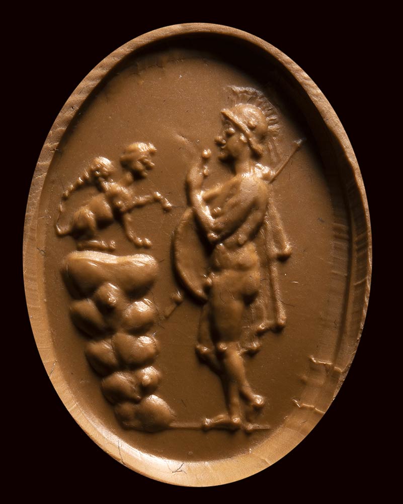 A fine roman italic banded agate intaglio. Oedipus with the Sphinx. - Image 2 of 6
