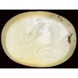 A roman chalcedony intaglio. Two cocks.