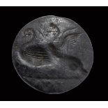 A minoan hematite engraved seal. Two swans.