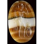 A fine and large banded agate roman italic intaglio. Warrior.