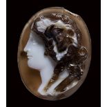 A neoclassical agate cameo. Bust of a Bacchante.