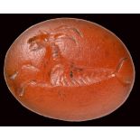 A roman carnelian intaglio. Sea-goat.