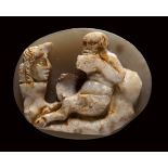 A roman agate cameo. Satyr and mask.