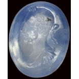 A roman sapphire intaglio. Bust of Julius Caesar.