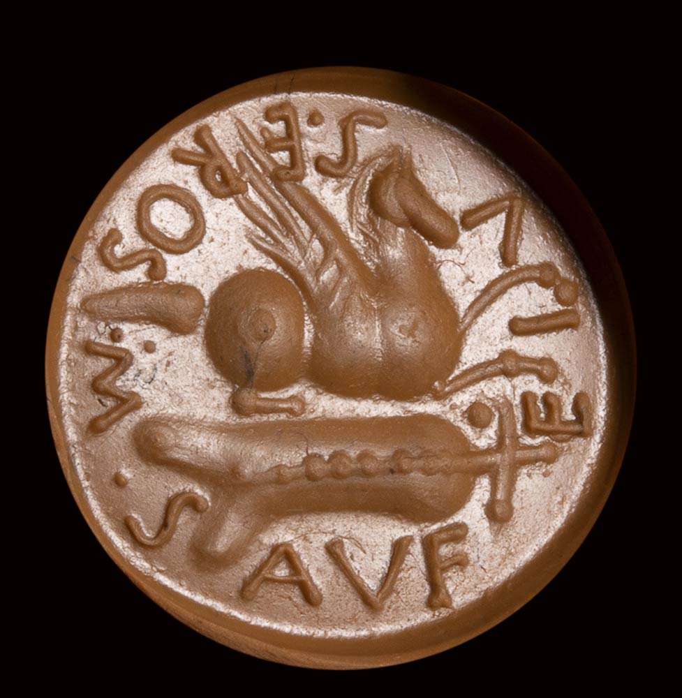 A roman italic chalcedony intaglio. Pegasus with inscription and allegorical attributes. - Image 2 of 2