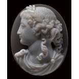 A neoclassical french two-layers agate cameo. Bust of Apollo.