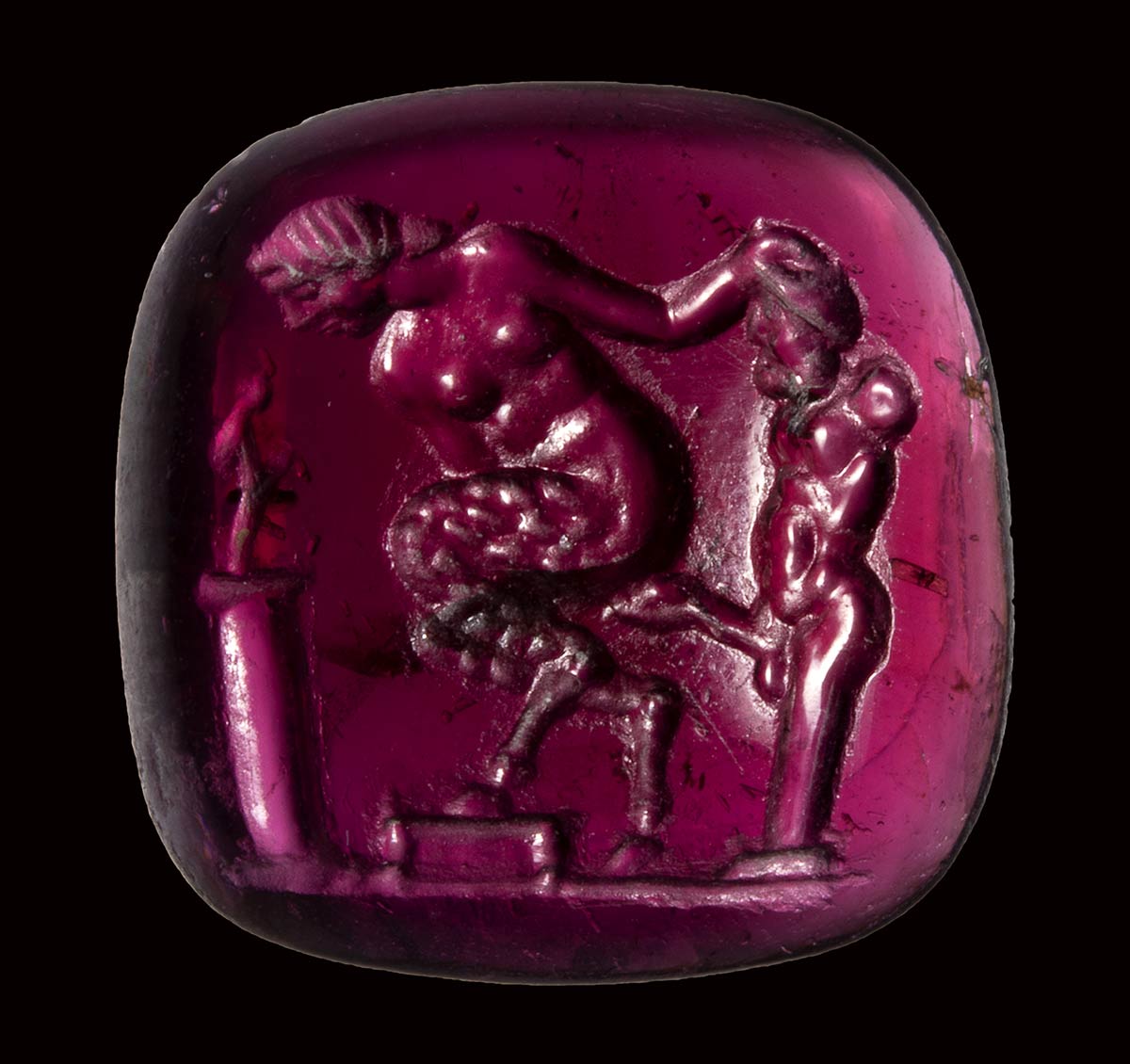 A fine late hellenistic garnet intaglio. Erotic scene with herm. - Image 4 of 4