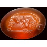 A roman carnelian intaglio. The she-wolf with the twins.