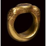 A rare etruscan agate intaglio set in an ancient massive gold ring. Silenus.
