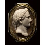 A fine neoclassical agate cameo set in modern gold ring. Bust of Napoleon Bonaparte as Emperor.