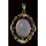 A chalcedony intaglio signed Tonnellier, set in a gold 14K pendant. Diana hunting.