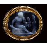 A neoclassical agate cameo mounted on a modern gold ring. Diomede with the Palladium.