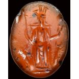 A roman carnelian intaglio. Cybele.