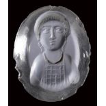 A rare early byzantine-western gothic rock crystal intaglio. Frontal bust of a man.