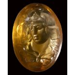 A fine citrine quartz roman intaglio. Bust of Africa - Lybia.