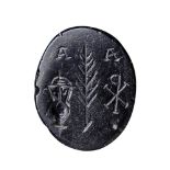 A late roman black agate intaglio. Martyrium Emblema.