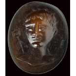 A roman sard intaglio. Bust of Mercury.