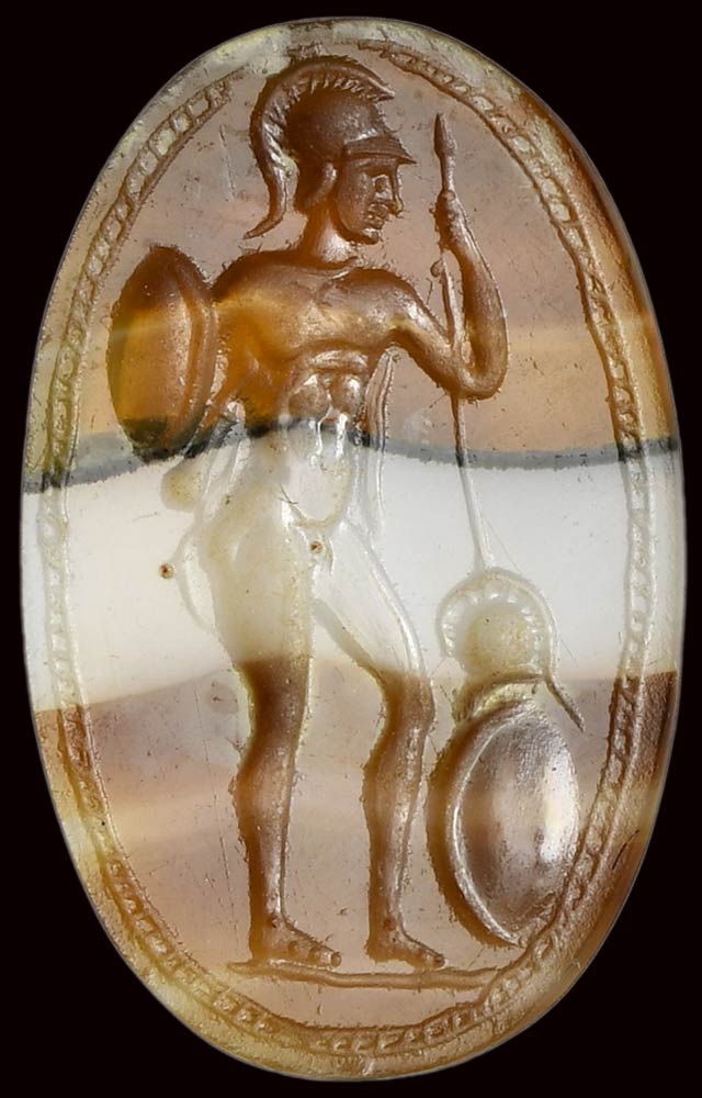 A fine and large banded agate roman italic intaglio. Warrior. - Image 3 of 3