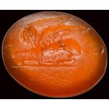 A roman carnelian intaglio. Sphinx.