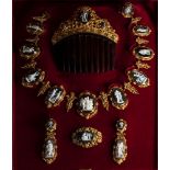 A very fine french gold parure with agate cameos. Mythological figures.