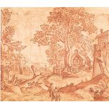 MATTHAEUS MERIAN THE ELDER (Basel, 1593 - Schwalbach, 1650) - Landscape with wayfarers and houses