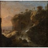 FOLLOWER OF HENDRICK FRANS VAN LINT (Antwerp, 1684 - Rome, 1763) - Landscape with figures, waterfall
