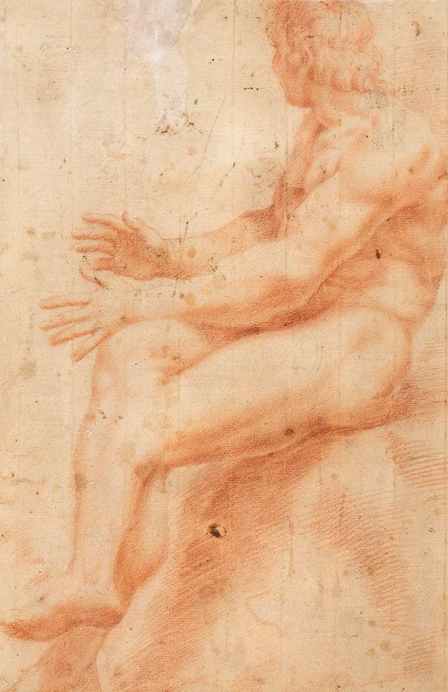 EMILIAN SCHOOL, 17th CENTURY - Recto: Study of a male bust in torsion. Rev: Study of seated male nud - Image 2 of 4