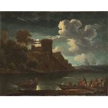 SEGUACE DI CLAUDE JOSEPH VERNET (Avignon, 1714 - Paris, 1789) - Coastal scene in the moonlight with