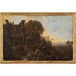 FLEMISH ARTIST ACTIVE IN ROME, 17th CENTURY - Capriccio with roman classical monuments and view of