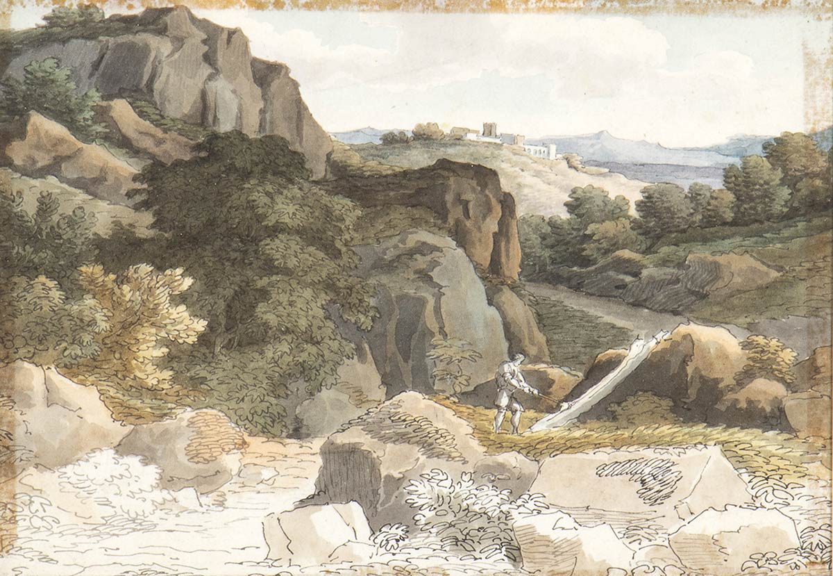 FELICE GIANI (San Sebastiano Curone, 1758 - Rome, 1823) - Rocky landscape with woodcutter