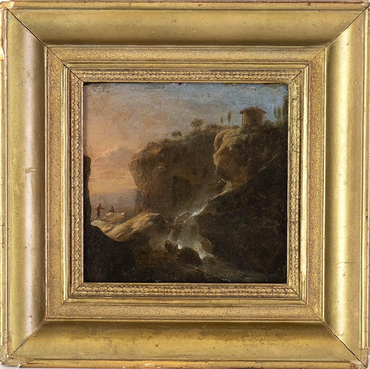 FOLLOWER OF HENDRICK FRANS VAN LINT (Antwerp, 1684 - Rome, 1763) - Landscape with figures, waterfall - Image 2 of 3