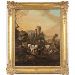 ITALIANATE FLEMISH PAINTER, 18th CENTURY - Landscape with ruins, figures and white horse