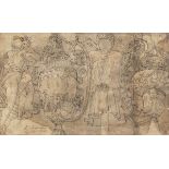 CENTRAL ITALIAN SCHOOL, 16th CENTURY - Study for two richly decorated and historiated amphorae and t