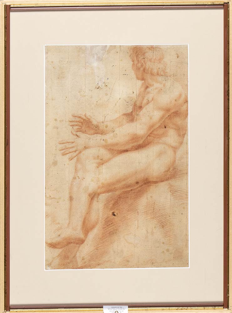 EMILIAN SCHOOL, 17th CENTURY - Recto: Study of a male bust in torsion. Rev: Study of seated male nud - Image 4 of 4