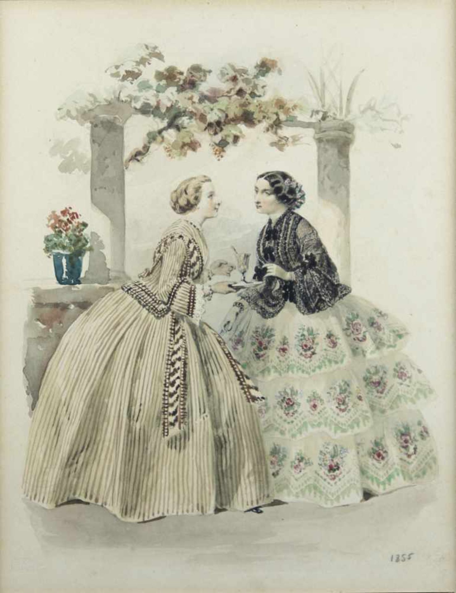 ADELE ANAIS TOUDOUZE (1822-1899)La visite, 1855Paire d'aquarelles sur papier, l'une signée - Image 2 of 2