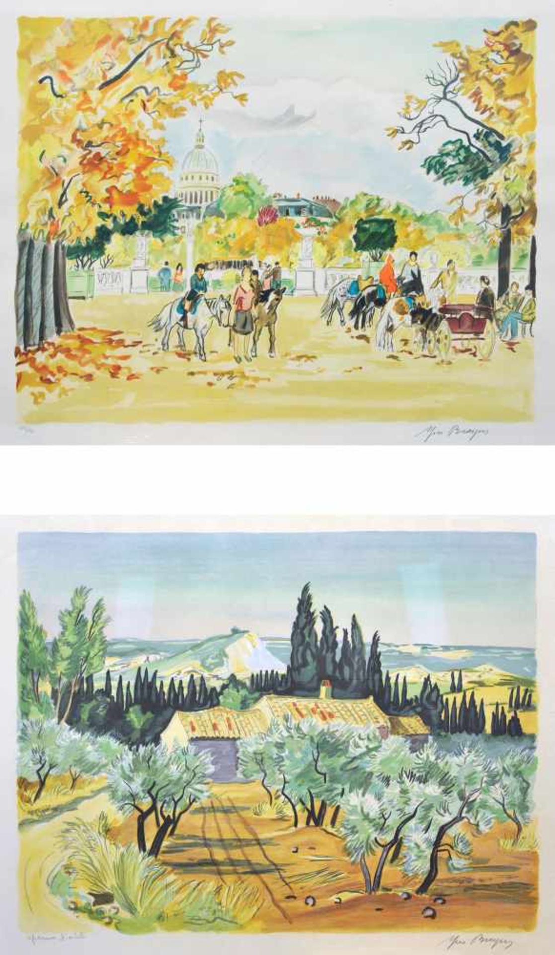 YVES BRAYER (1907-1990)Paysage de Provence et Le ParcLot de 2 lithographies couleurs signée