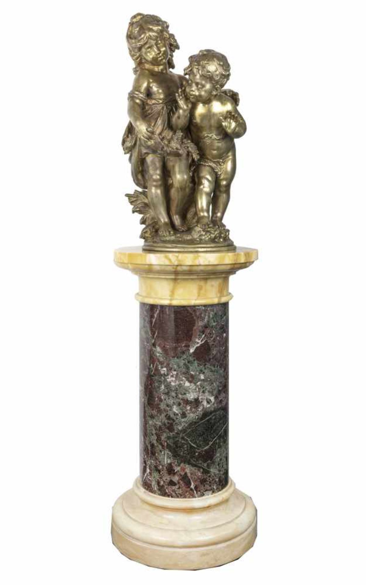 AUGUSTE MOREAU (1834-1917)" Enfants au nid "Sculpture en bronze doré figurant une petite fi