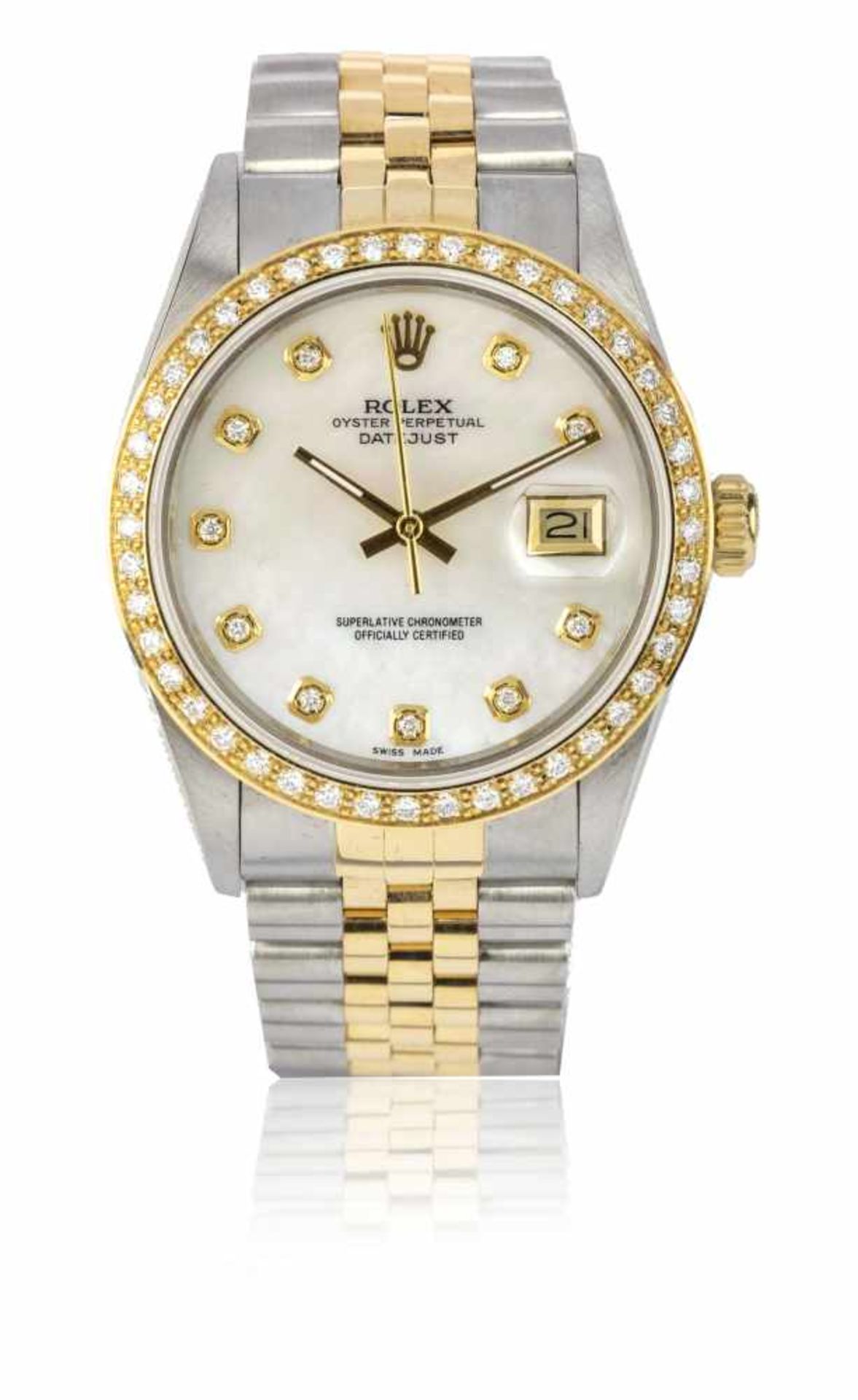 ROLEXDatejust 36mm mopMontre bracelet en acier et or jaune 18k (750), boîtier rond avec lu